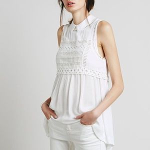 Free People Soft White Knit Collar Blouse